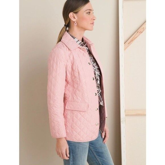 NWT Chicos Modern Quilted Barn Jacket Sz 2 L Pink Chore Country Heritage Preppy - Picture 1 of 16